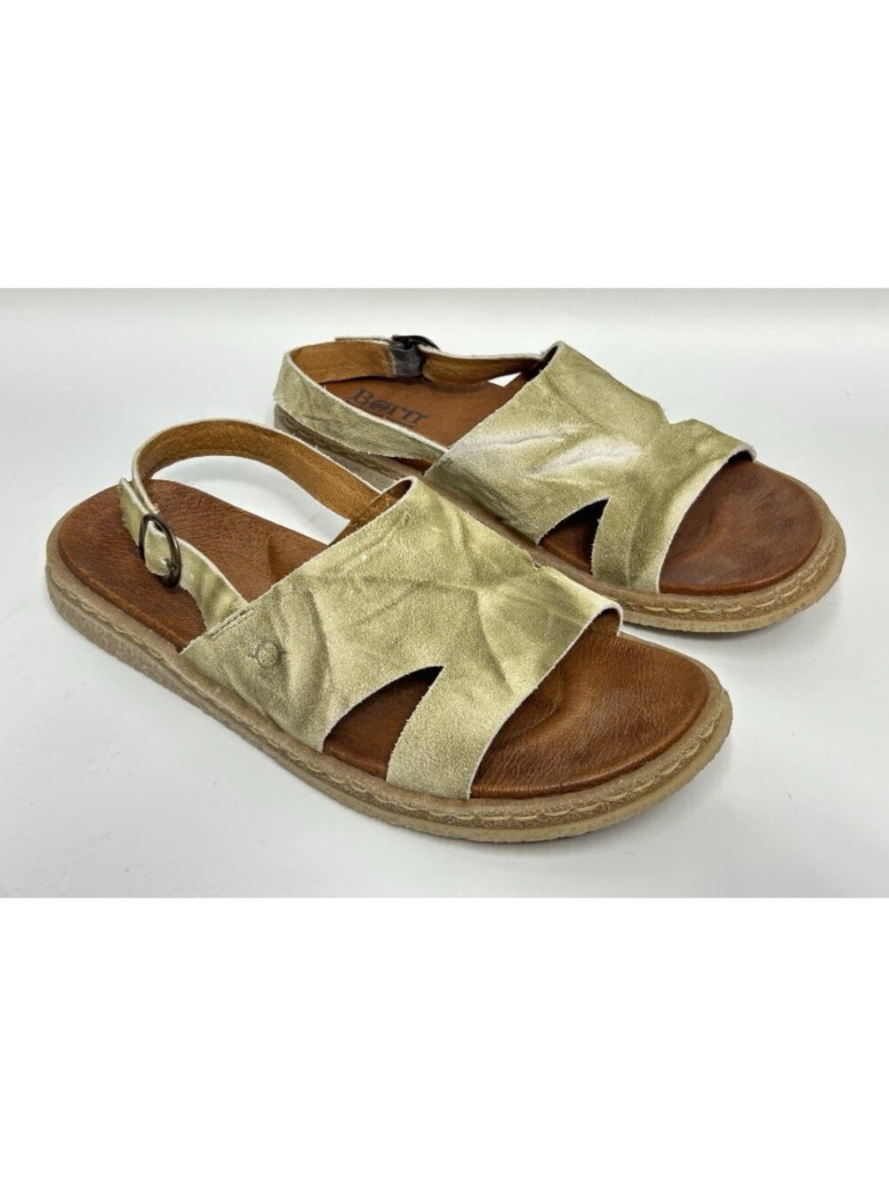 Born Carah Womens Sandals Size 9/40.5 Sage Green Suede Slingback Flat Distressed